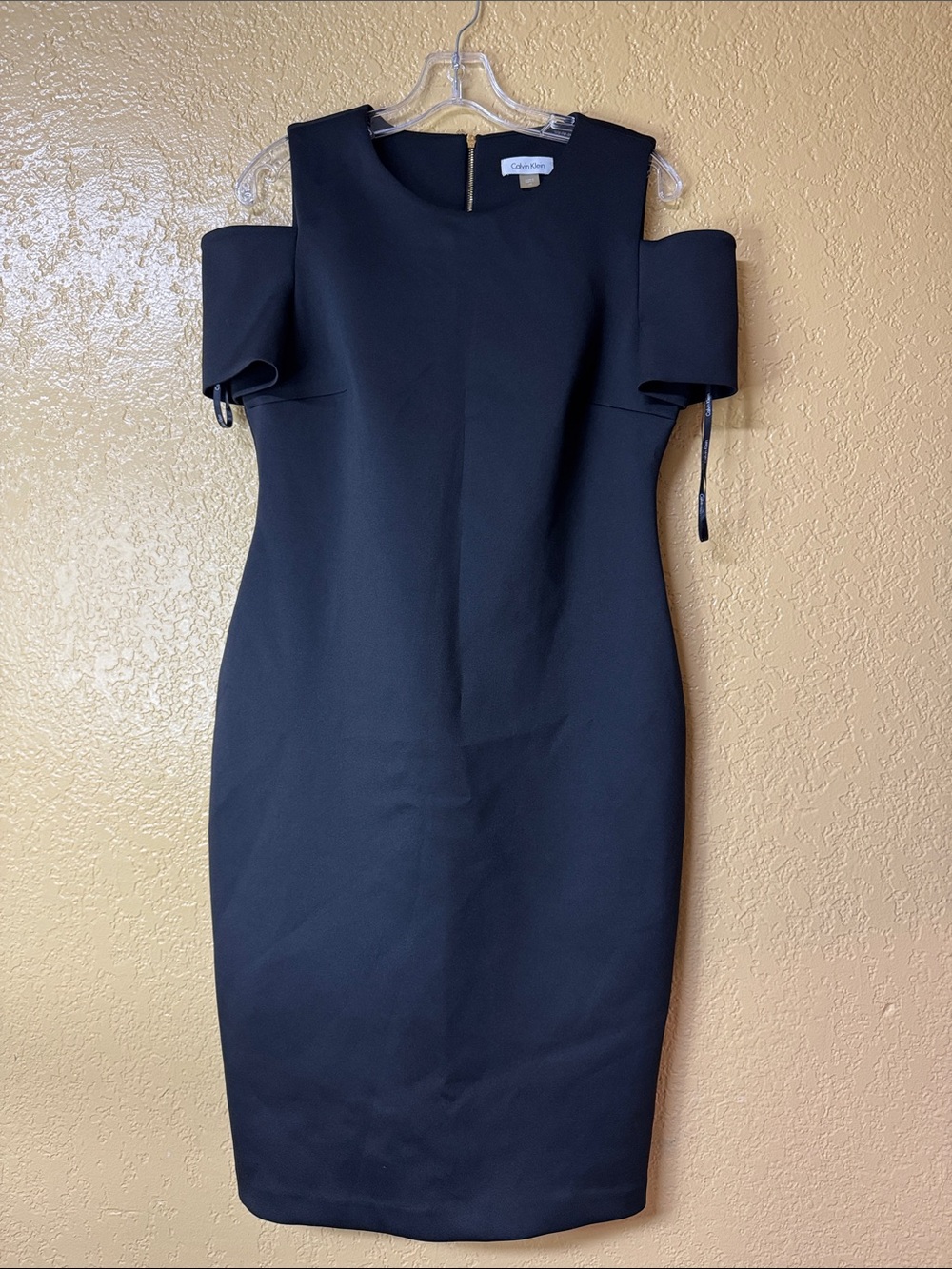 Calvin Klein Black Cold-Shoulder Midi Sheath Dress